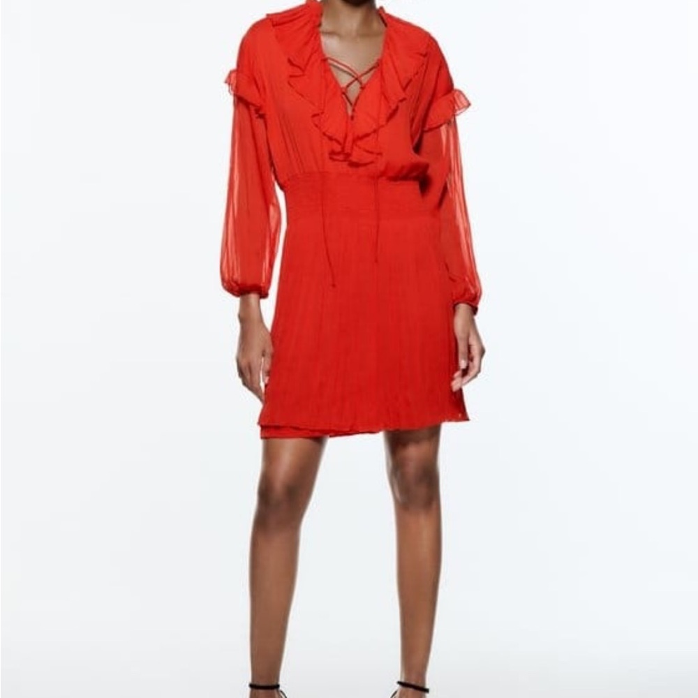 NWOT Zara Red Chiffon Dress Size Medium 9878/070/600 - Picture 4 of 4